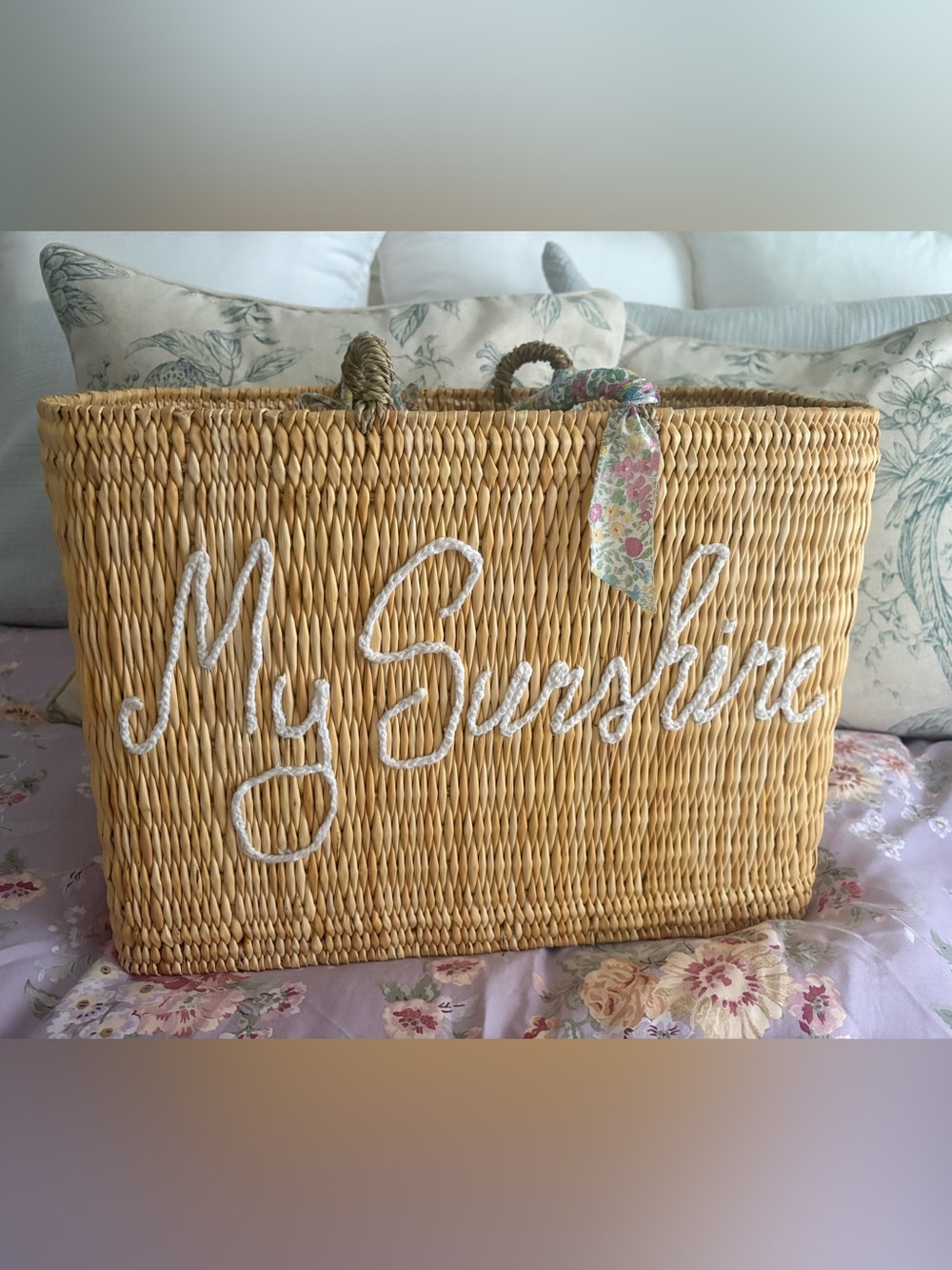 My Sunshine Woven Seagrass Basket Tote in Natural